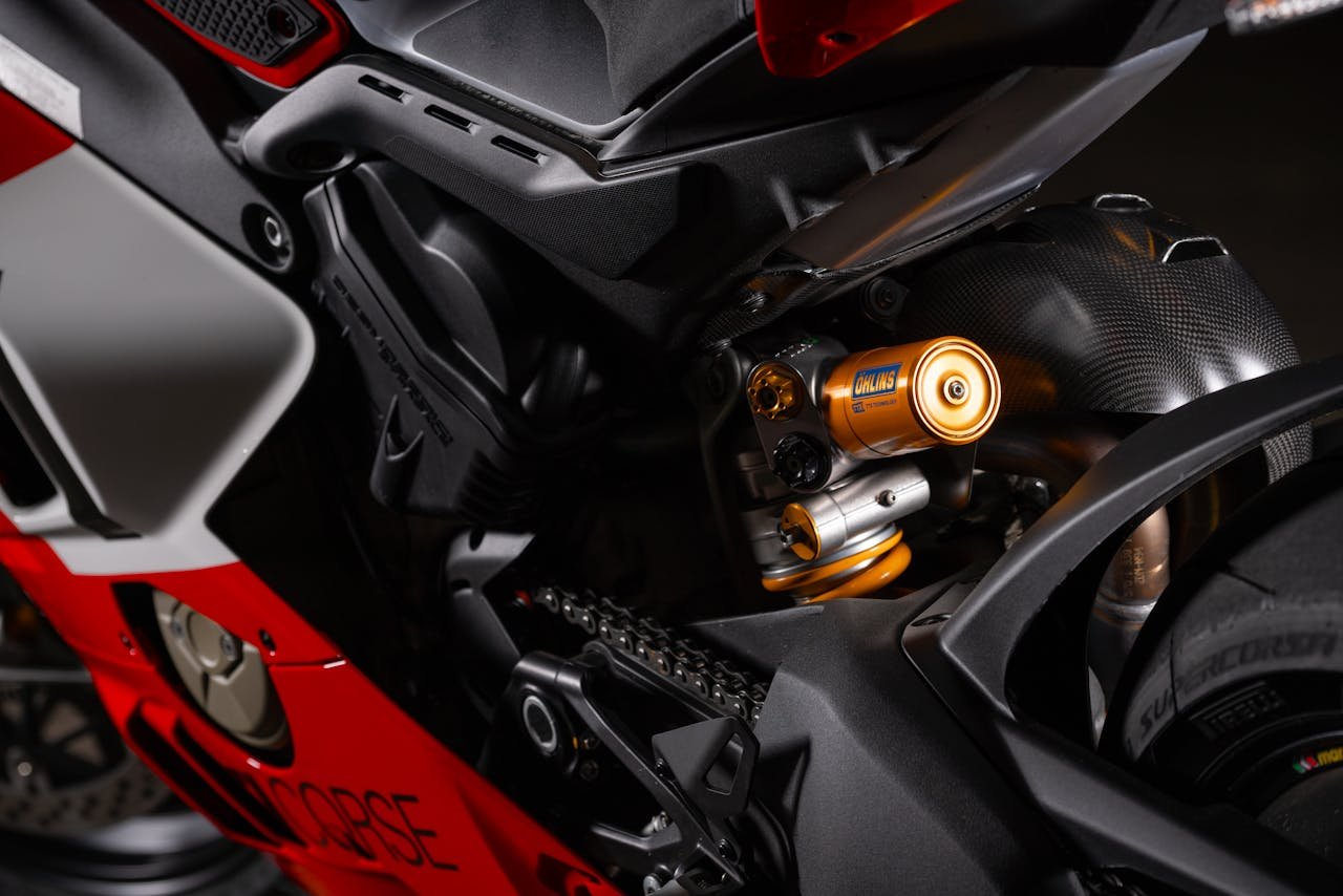 Intricate view of Ducati Panigale parts highlighting details and design.